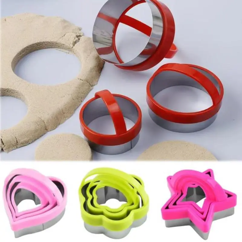 3Pcs Various Shapes Stainless Steel Cookie Cutter Non Slip Handles Pastry Cake Mold DIY Baking Tool Kitchen Accessories