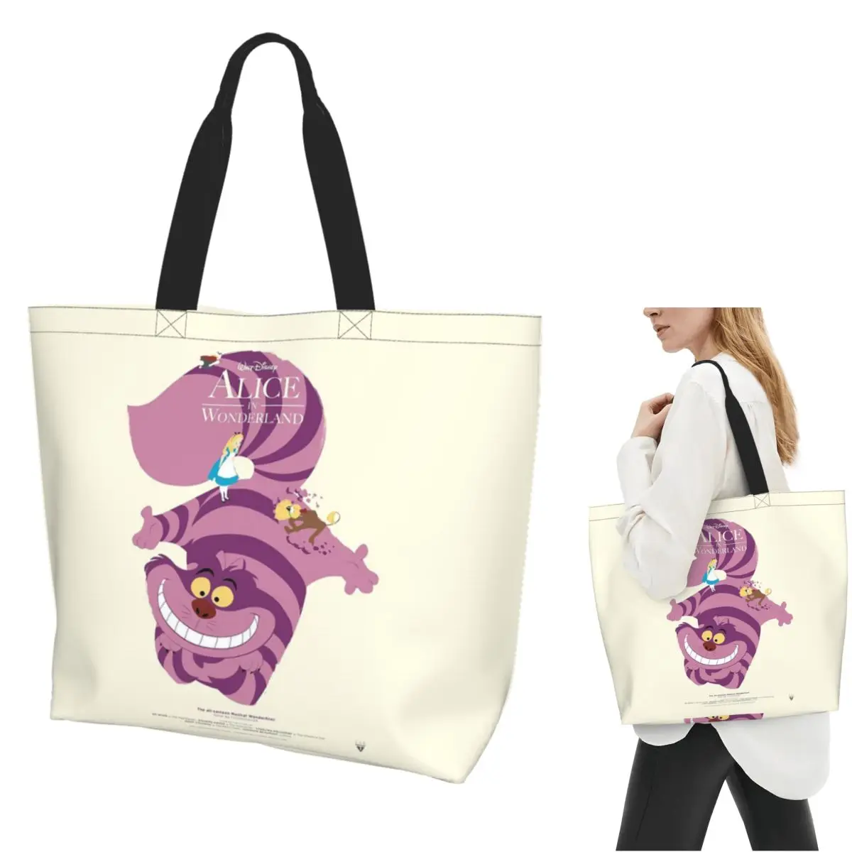 

Cheshire Alice Cats Cartoon Shopping Tote Bag Canvas Large Capacity Shoulder Bags Shopper Grocery Handbag for Women
