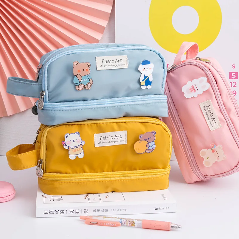 

Korea Cute Pencil Cases for Girls Pencilcase Waterproof Canvas School Makeup Bag Pencil Pouch Pen Box Kawaii Stationery