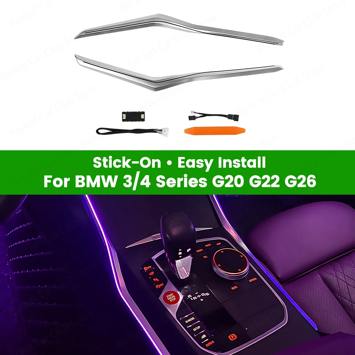 

For BMW New 3/4 Series G20 G22 M3 M4 Car Console Saddle Light LED 11 color adhesive center console saddle light ambient light