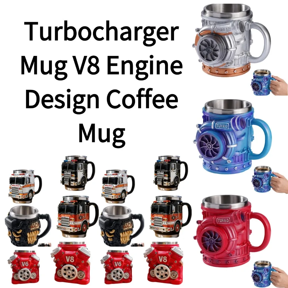 Turbocharger Mug V8 Engine Design Coffee Mug - Premium Resin Turbo Cup for Car Enthusiasts Automotive Themed Mug