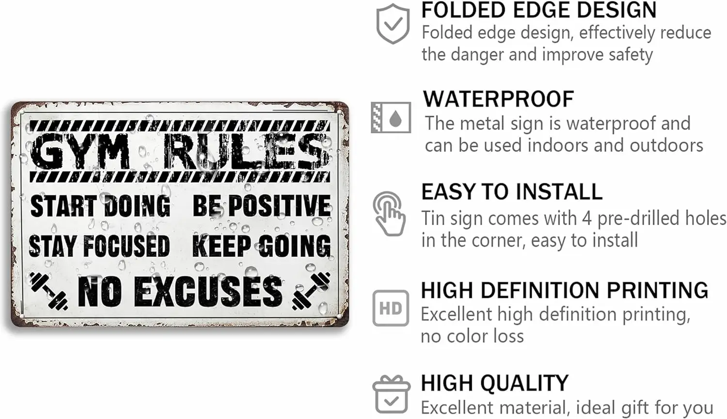 Gym Rules Tin Sign Gym Vintage Gym Rules Metal Signs Start Doing Be Positive Stay Focused Keep Going No Excuses