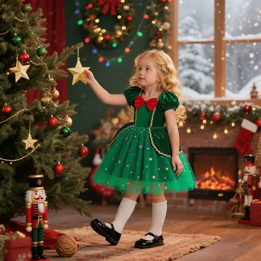 

Velvet Mesh Princess Dress For Christmas Girls Party Dresses Fashion Sequin Evening Gown New Year Costume Kids Birthday Dress