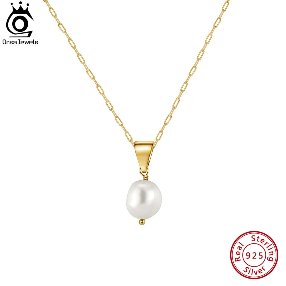 

ORSA JEWELS Vintage Natural Pearl Pendant Necklace 925 Sterling Silver for Women Girls Pearl Choker Chain Collar Jewelry GPN24