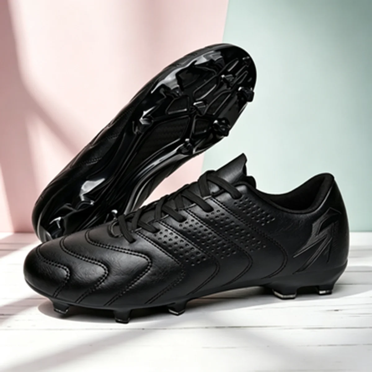 Men Professional FG Soccer Cleats High‑Top Non‑Slip Firm Ground Football Boots PU Upper For Outdoor Grass Match Training