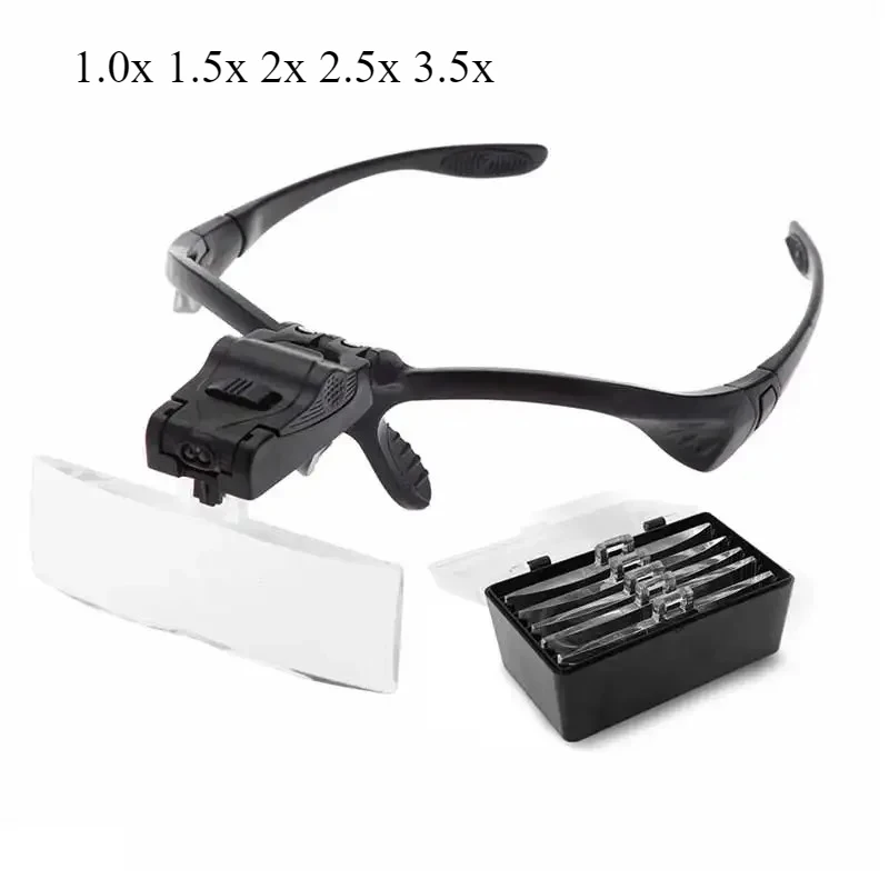 

1.0/1.5/2.0/2.5/3.5X Magnifier Headband Magnifying Glass with Light 2 LED Glasses Eye Repair Helping Hands Watch Repair Loupe