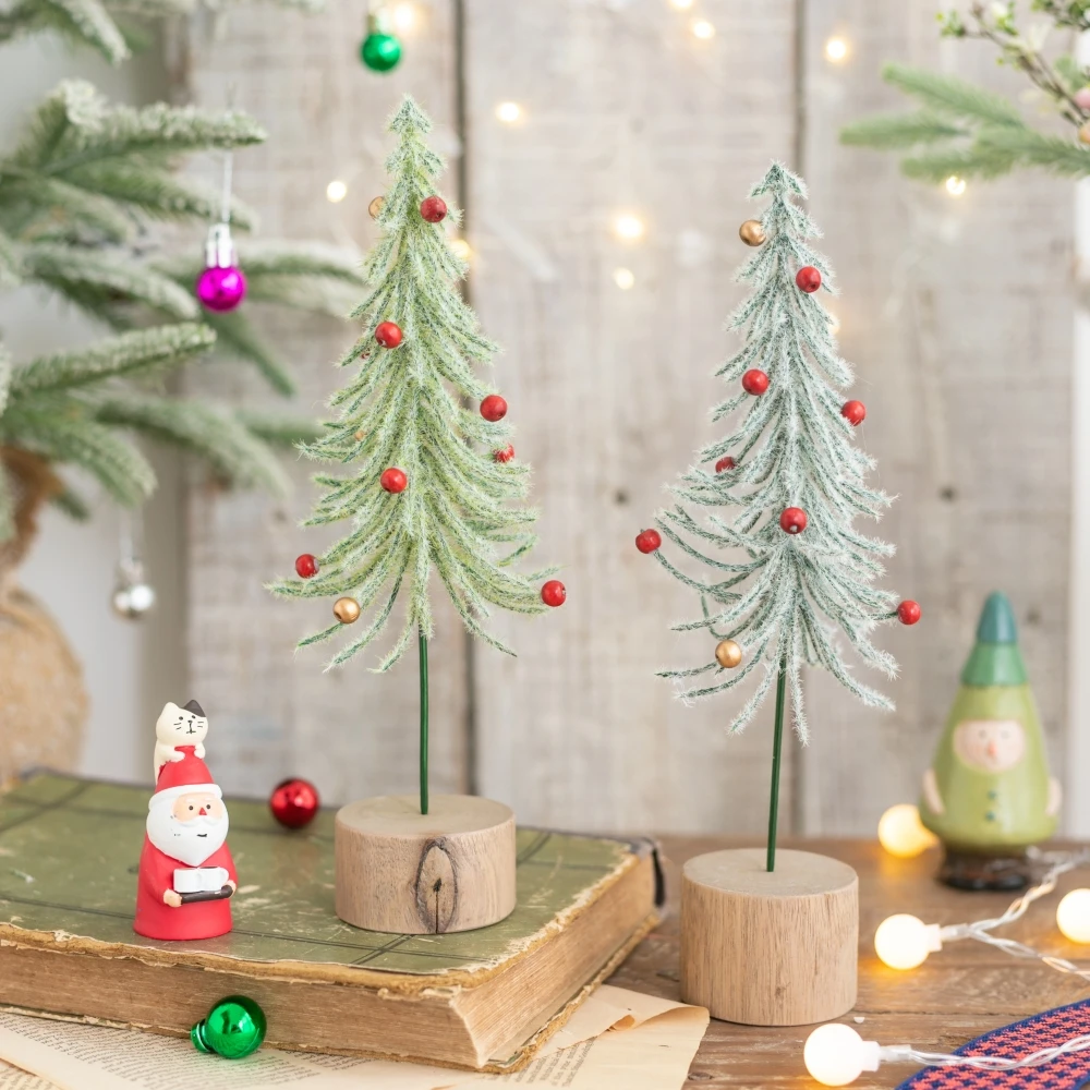2pcs Mini Christmas Tree Artificial Cedar Tree Shopping Mall Window Desktop Display Merry Christmas Party Home Office Decor Gift