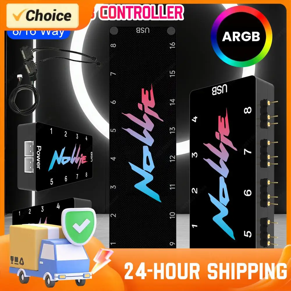 5V 3-Pin ARGB Independent Addressable Controller 5V ARGB Controller 8/16 Way ARGB Fan Hub for Extended Motherboard Interface