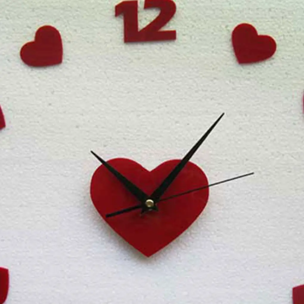 DIY Red Heart Wall Clock Acrylic Mute Hollow Wall Clock for Living Room Bedroom Office Study Room