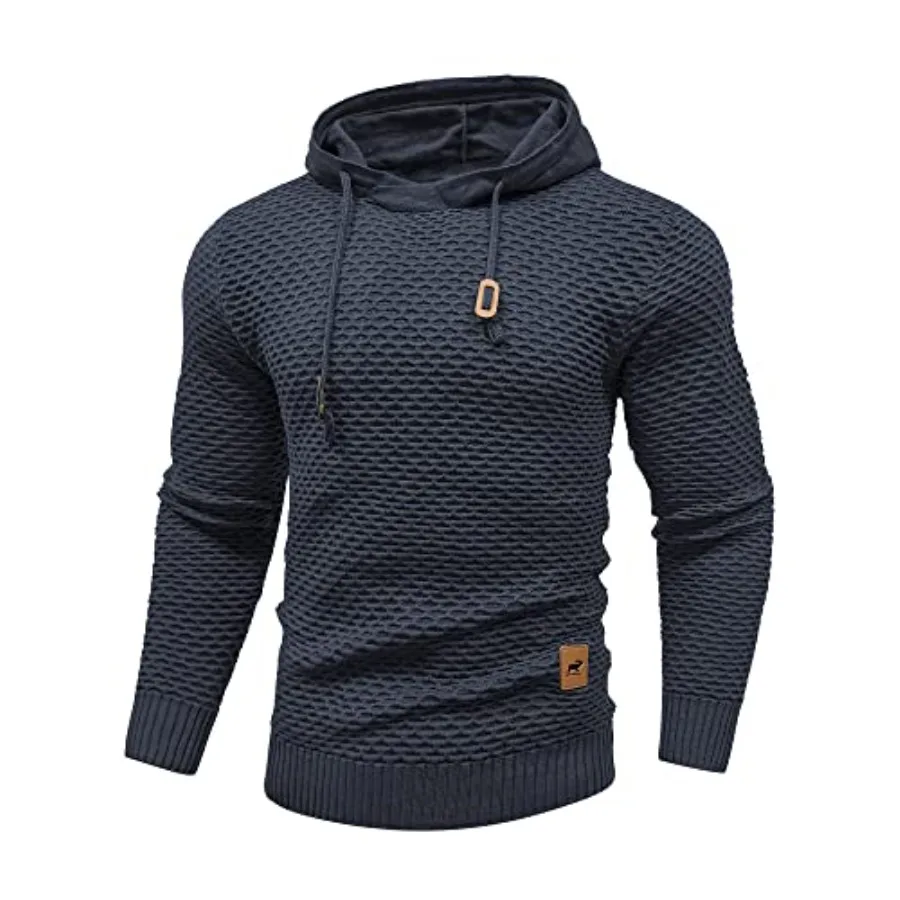 

Men's Form Fitting Knit Pullover Sweater Hoodie Drawstring Hooded Sweatshirt
