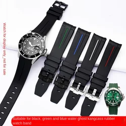 20mm 21mm Curved End Rubber watch strap for Rolex Black Water Ghost Sky Overlord Precision Longines Comcas silicone watch chain