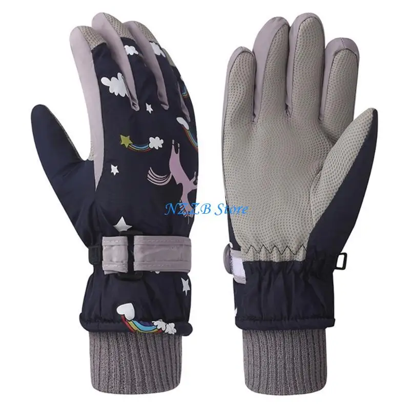 قفازات تزلج T21F للأطفال مقاومة للماء قابلة للتنفس، قفازات قطيفة مبطنة قابلة للتعديل للنشاط الشتوي #3