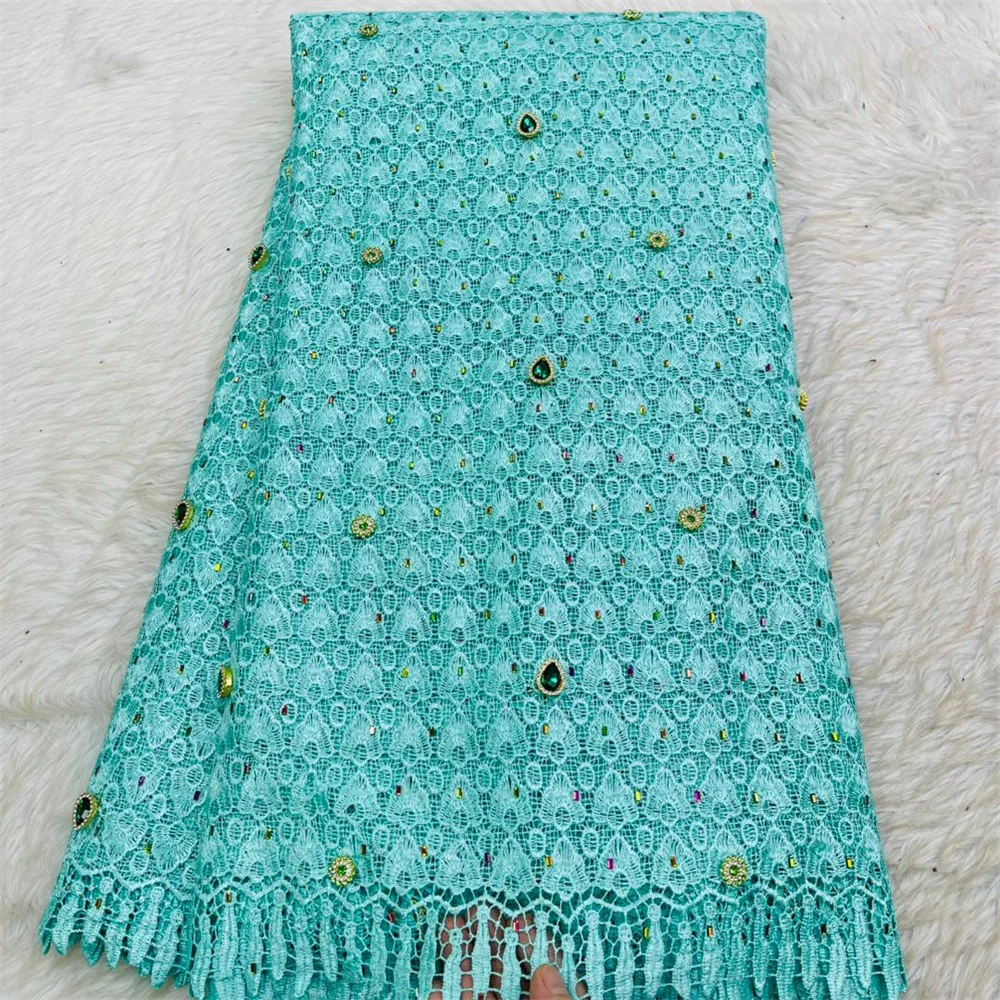 

African Lace Fabric 2025 High Quality 5Yard Guipure Lace Fabrics Stones Green Birthday Dresses Luxury Cord Lace For Woman H98-1