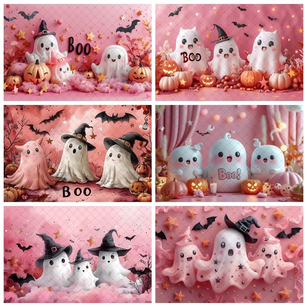 Halloween Banner Backdrop Pink Ghost Newborns 1st Birthday Party Decoration Photography Background Baby Shower Decor Supplies