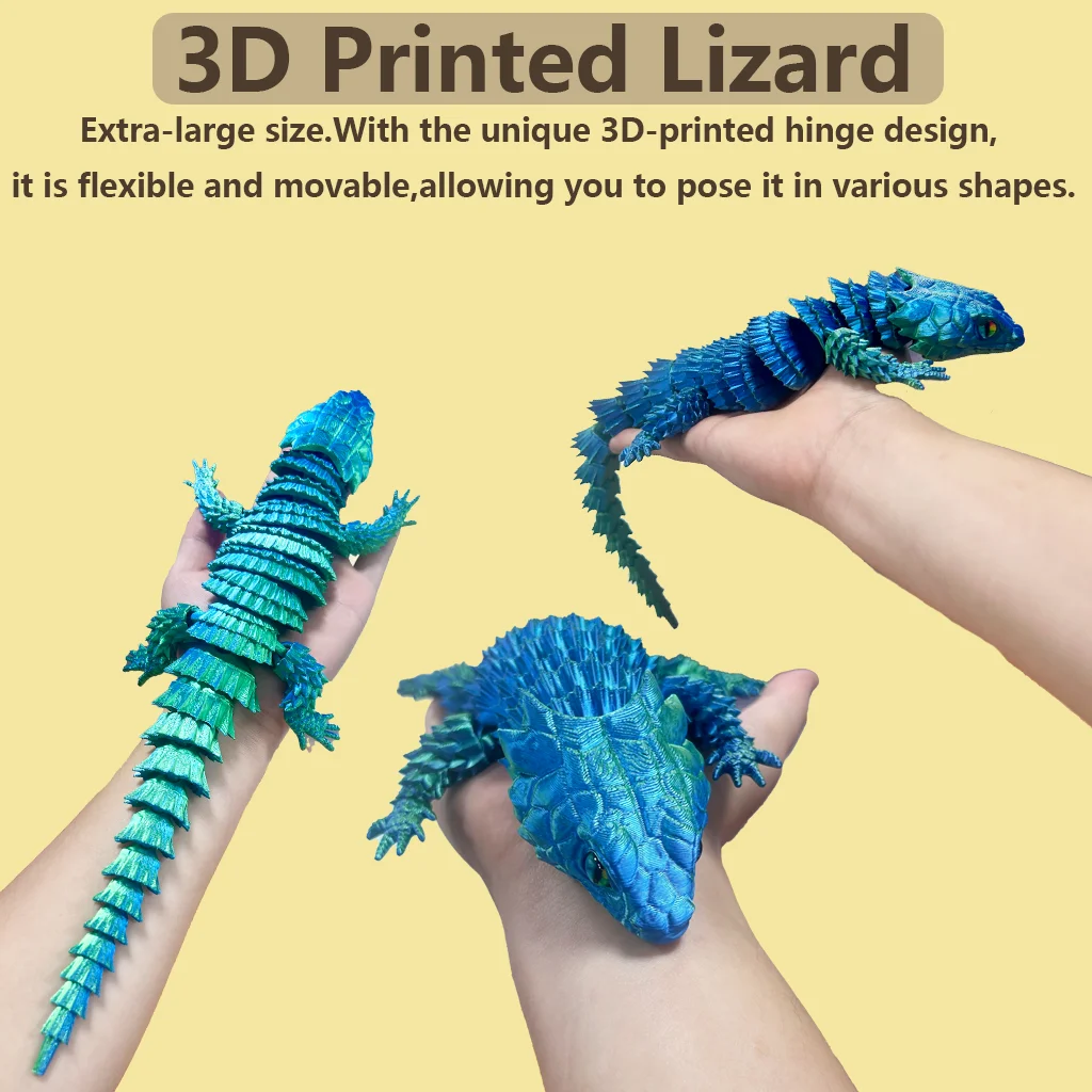 3D-gedruckte Eidechsenstatue, flexibles 3D-gedrucktes Tier, bunte Figur, Geschenke, 36,5 cm/14,37 Zoll, 23,5 cm/9,25 Zoll – Detail 6