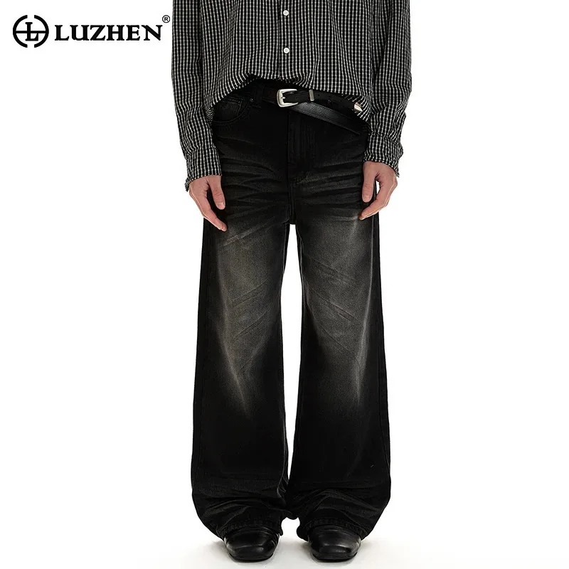 

LUZHEN 2026 New Simple Vintage Gradient Washed Straight Denim Pants Men's Fashion Handsome High Quality Wide Leg Jeans JY6227