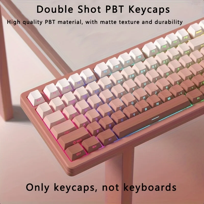 133+ Tasten mechanische Tastatur-Tastenkappe – Kirschmodell, Doppelspray-PBT-Material, weiße Pulverververlaufsfarbe, rutschfeste Oberfläche
