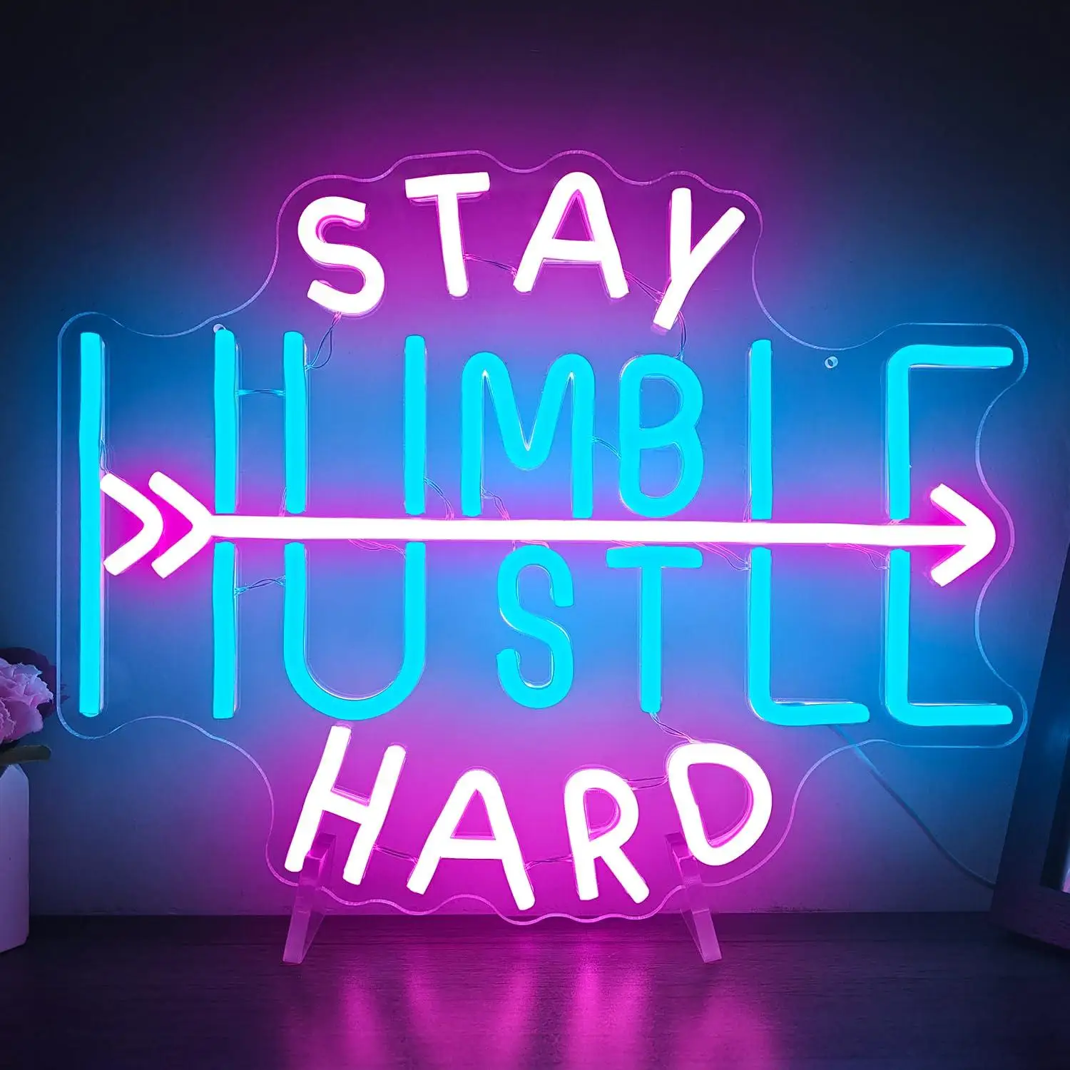 Stay Humble Hustle Hard Neon Sign USB Dimmable LED Lights for Bedroom Office Gym Man Cave Wall Art Decor Personalized Gifts