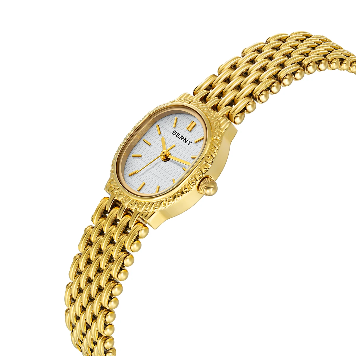 BERNY reloj de pulsera dorado para mujer, esfera pequeña, reloj de pulsera de oro para mujer, joyería de cuarzo para mujer, reloj compacto,