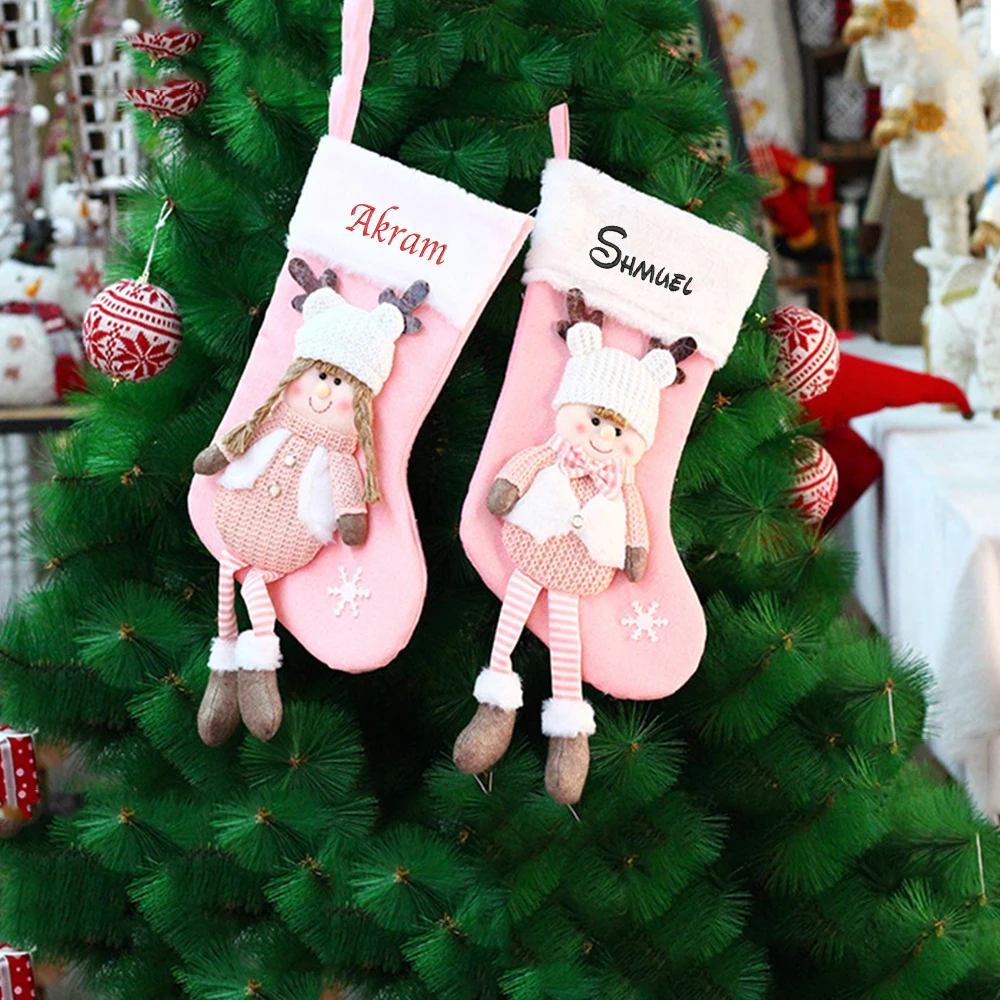 

Customized Christmas Doll Stockings Boys Girls Gift Bag Christmas Eve Apple Bag Personalized Name Christmas Decoration Socks
