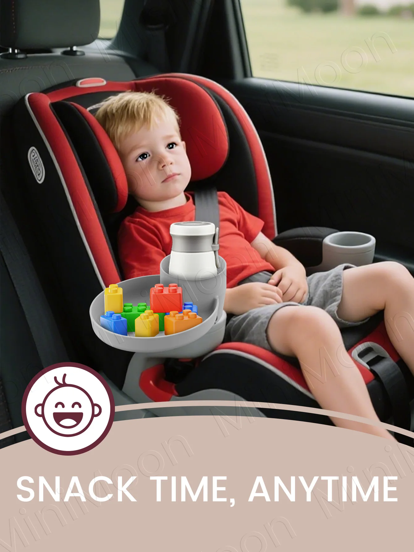 3-in-1 Travel Feeding Tray for Kids, Expandable Snack Organizer with Rotating Cup Holder & Coaster, Fits Car & Stroller - view 5