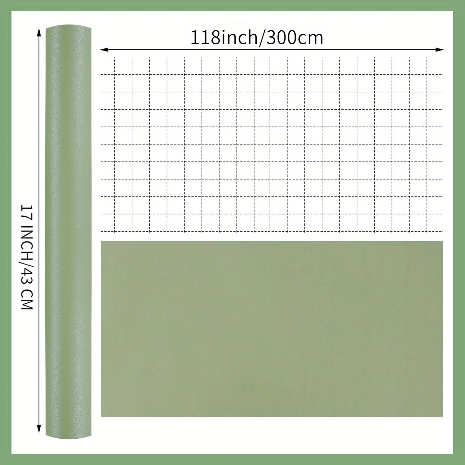 1roll Green Wrapping Paper Roll 43.18cm x 300cm Gift Wrapping Paper Green Wrapping Paper Suitable for Weddings,Showers,Birthdays
