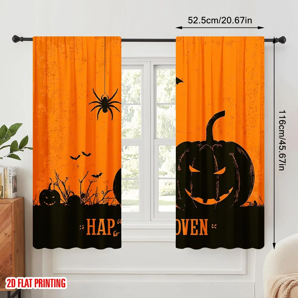 2pcs,2D plane printing Curtains Roller Blinds halloween pumpkin (1) Polyester Fabric (without rod) Decorations Outdoor Use for