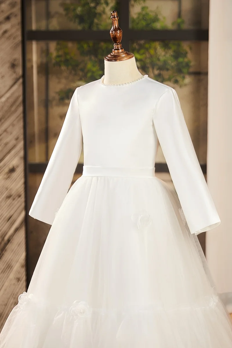 긴팔 소녀 드레스 공주 드레스 어린이 간단한 호스트 드레스 드레스 소녀 피아노 공연 공연 의류 봄