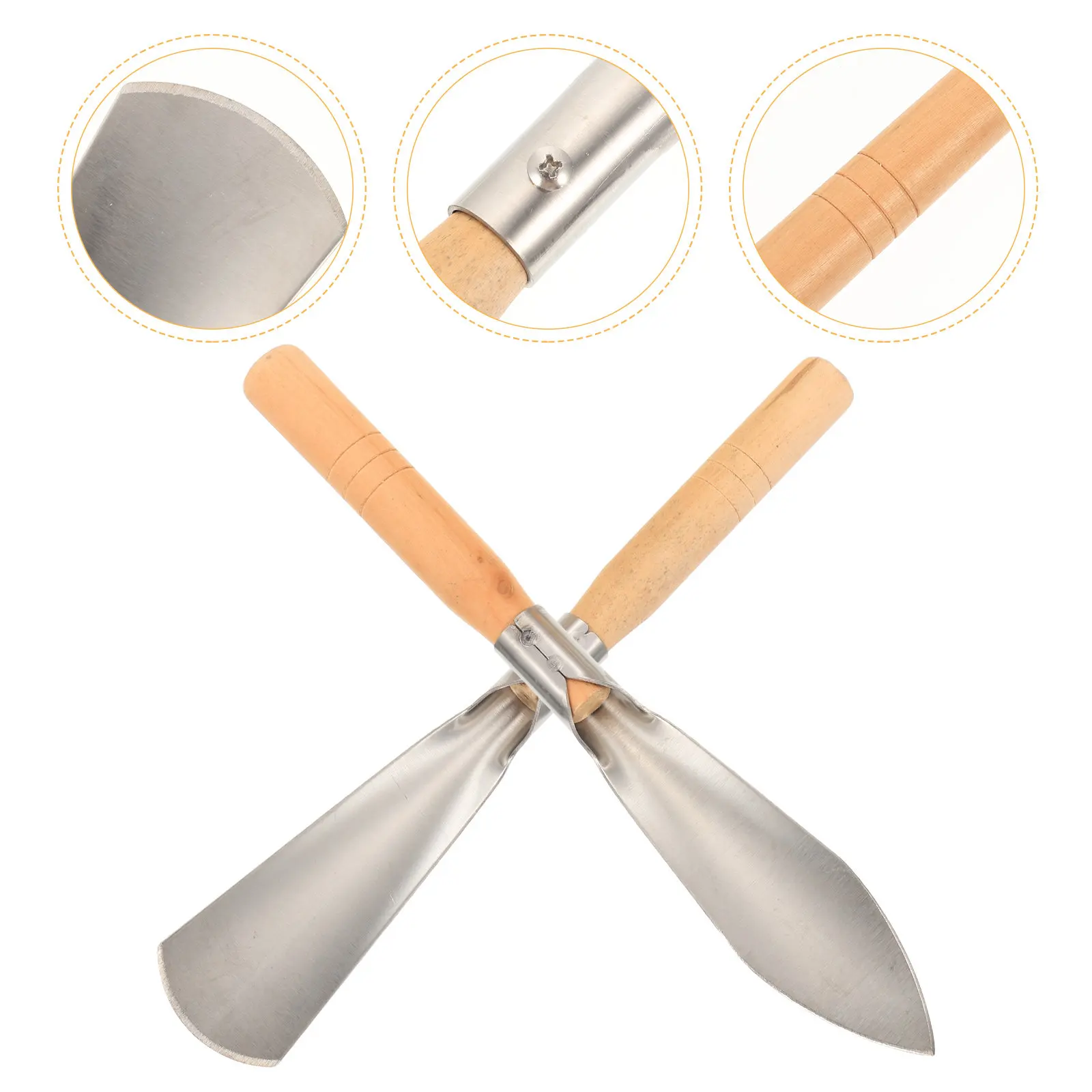 

Набор из 2 садовых совков с деревянной ручкой и лезвием из нержавеющей стали, усиленные, для посадки цветов, прополки и культивации