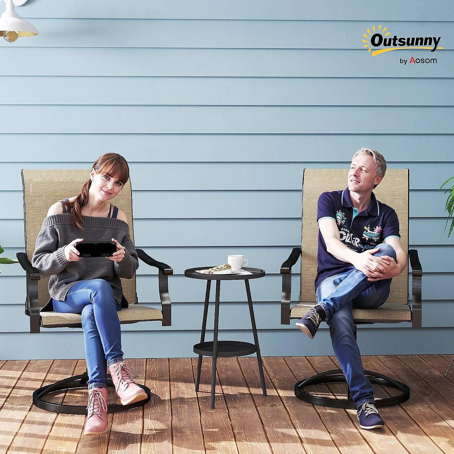 Outsunny 2-Pack High Back Patio Swivel Dining Chairs, All-Weather Mesh Metal Frame for Backyard Lawn Garden Brown