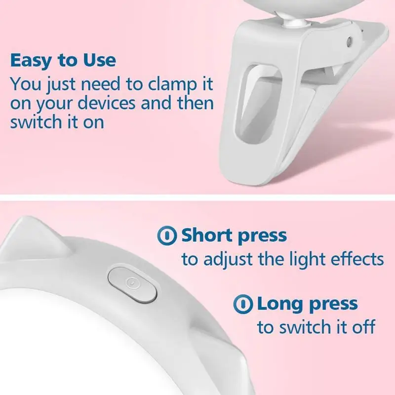 Luz de Selfie con Clip para teléfono, oreja de gato, 3 modos, anillo de luz para Selfie, luz de relleno para teléfono, anillo de luz para Selfie alimentado por batería para tableta
