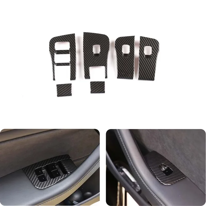 

For Tesla Model 3/Y 2017-2021 LHD Door glass lift switch frame sticker ABS Carbon fiber pattern Car interior accessories 6 Pcs