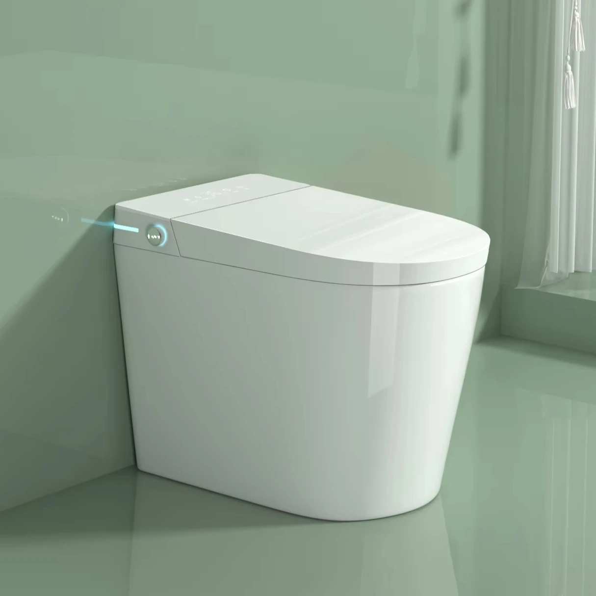 Small One Piece Sanitary Ware Ceramic Elongated Shape Auto Flip Flush Seat Remote Controlled Smart Toilet Hot Sale Floor Mounted
