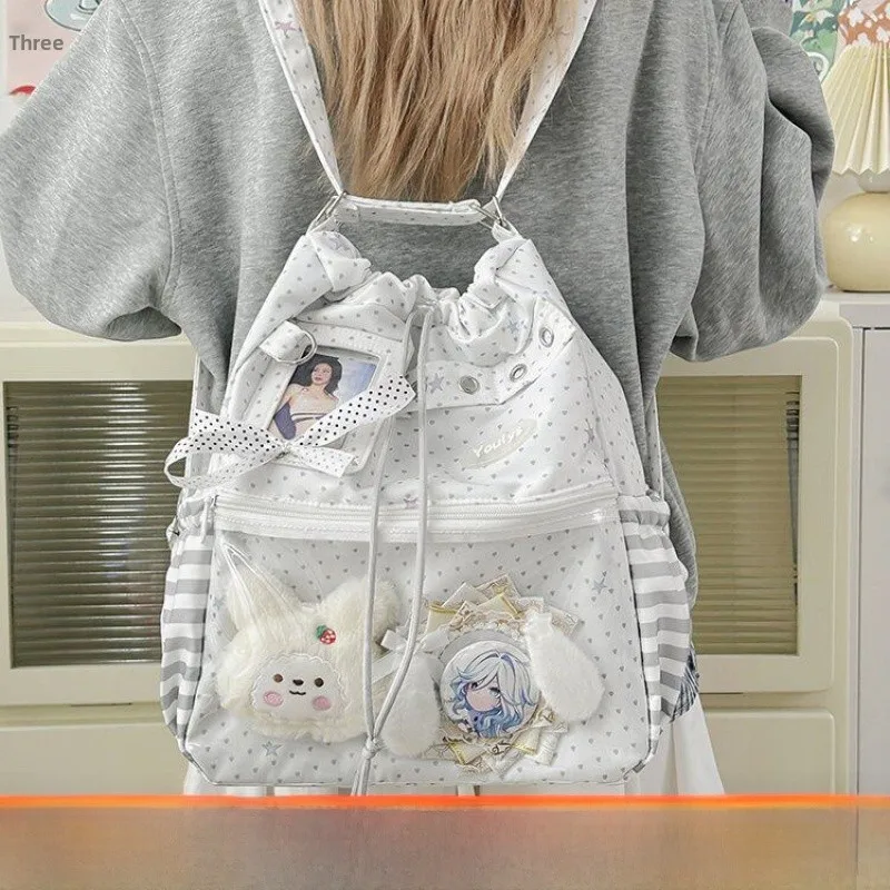 2026 New Sweet Cute Polka Dot Double Shoulder Bag Large Capacity Slant Cross Rope Commuter Backpack Women's Bag Nylon Material