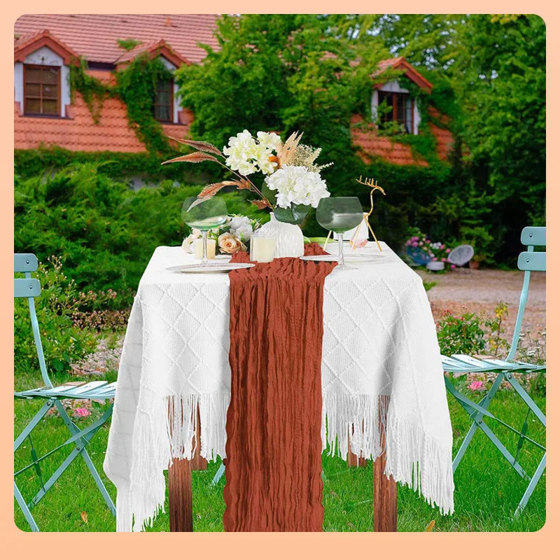 웨딩 컬렉션 세트 테이블 러너 레트로 버 질감 거즈 천 식사 빈티지 웨딩 파티 크리스마스 리넨 장식90*300