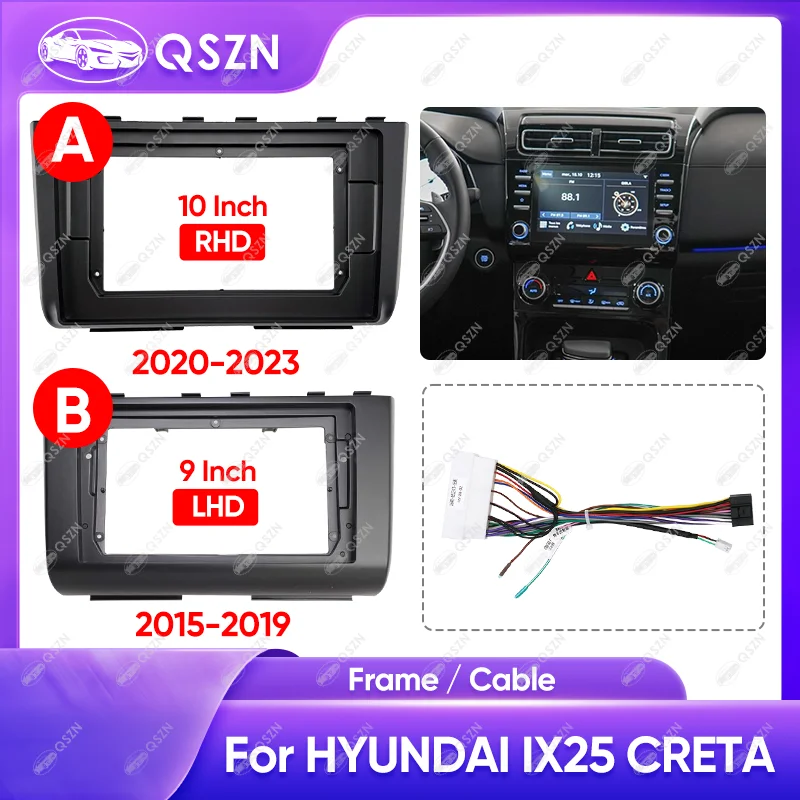 

10INCH Car Radio Frame For HYUNDAI IX25 2020-2023 LHD/RHD Dashboard GPS Stereo Panel CD DVD Navigation Cables Harness Frame