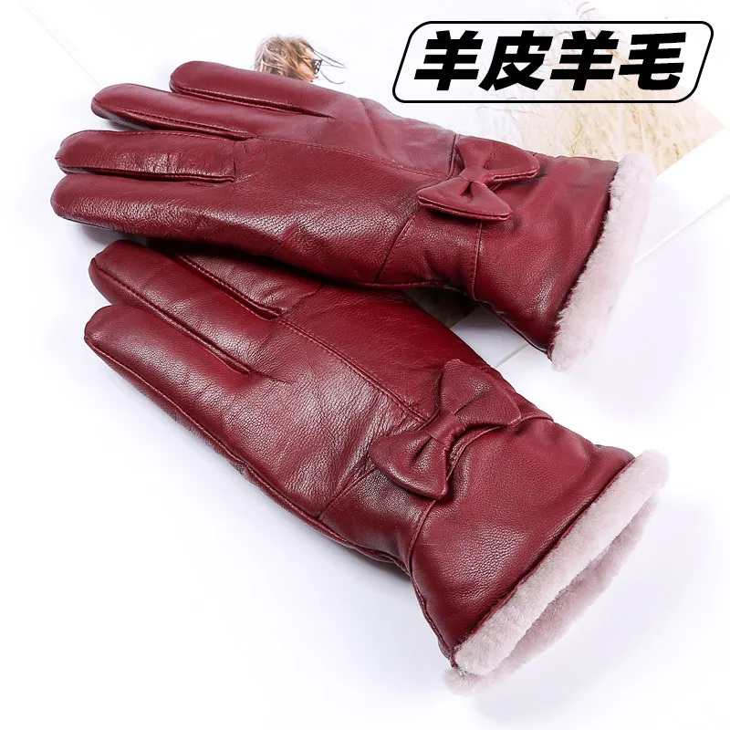 Unisex Real Sheepskin Wool Gloves Cold‑Resistant Fleece Thickened Lined Gloves Winter Protective Gloves For Outdoor Activities