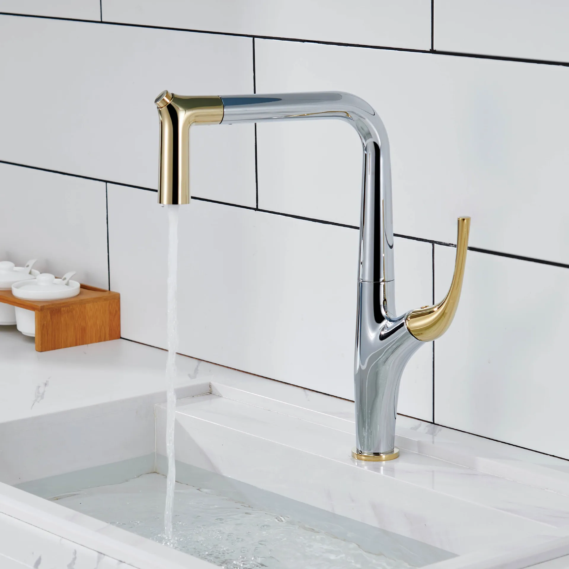 Copper household kitchen pull-out hot and cold faucets, vegetable sinks, sink sinks, splash proof faucets