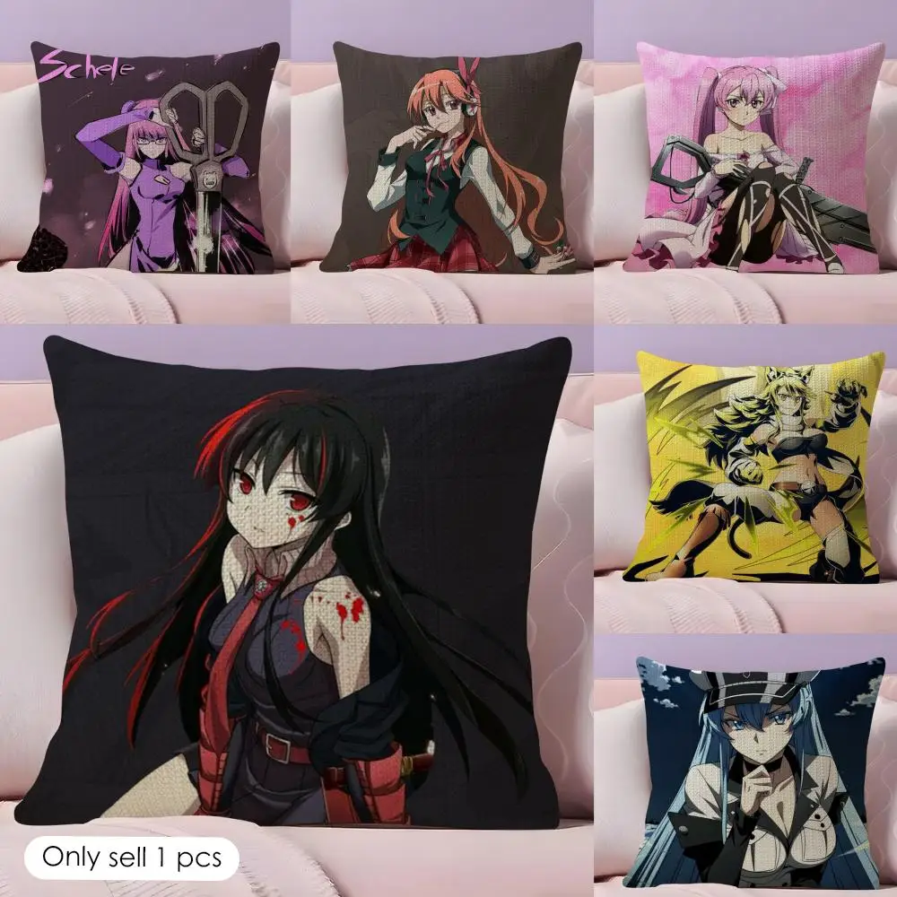 A-Akame Ga K-Kill Cushion Cover Summer Coolness Linen Fabric Double-Sided Printing Pillow Case Sofa Home Decor Gift