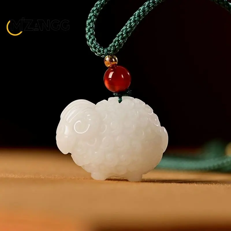 Hetian Jade Twelve Zodiac Sheep White Jade Pendant Zodiac Sign Three-dimensional Pendant Male and Female Couple Holiday Gift