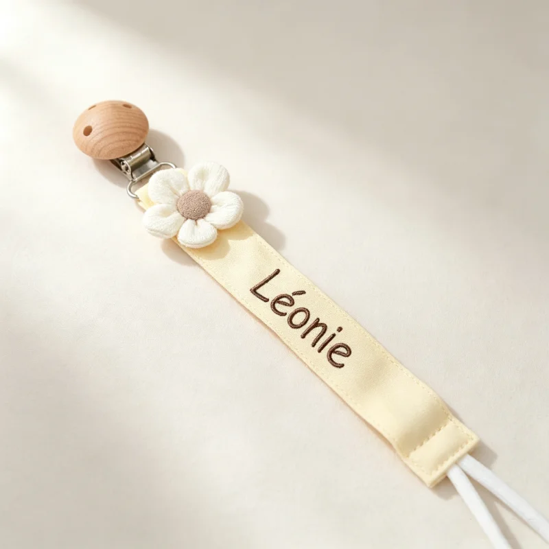 Personalized Pacifier Clip Custom Embroidered Name Flower Cotton Dummy Holder Soother Chain Baby Shower Gift