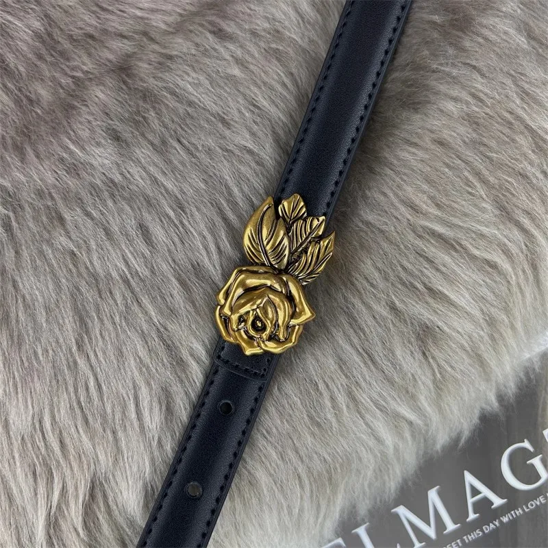 ผู้หญิง Vintage Rose Buckle ของแท้หนังรัดตัวหญิง Cummerbund Coat เข็มขัดชุด Decration เข็มขัดแคบ J1400
