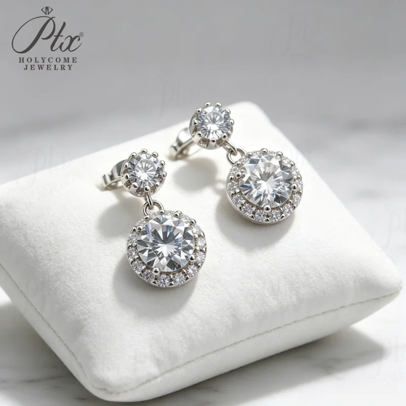 Moissanite Earring Round Cut 2ct D/Black/Champagne Color VVS1 925 Sterling Silver GRA Certified Factory Direct Supply Ideal Gift