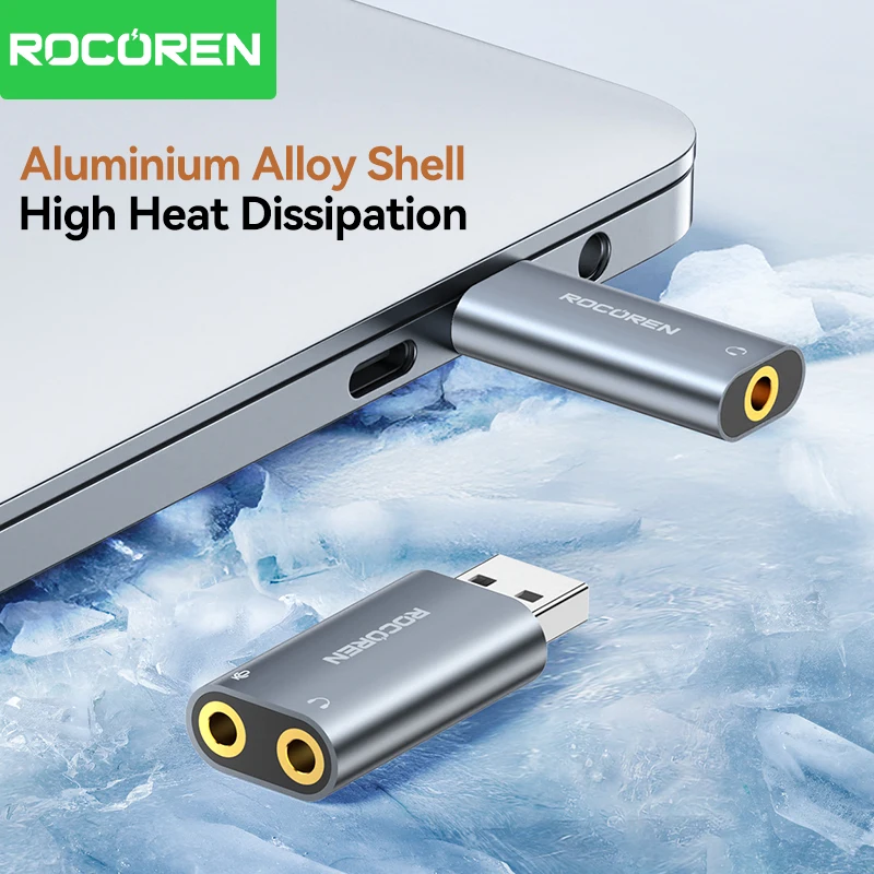 Rocoren External USB Sound Card Audio Microphone Adapter To 35mm Mic Headphone Jack Stereo Headset Speaker Interface For Laptop