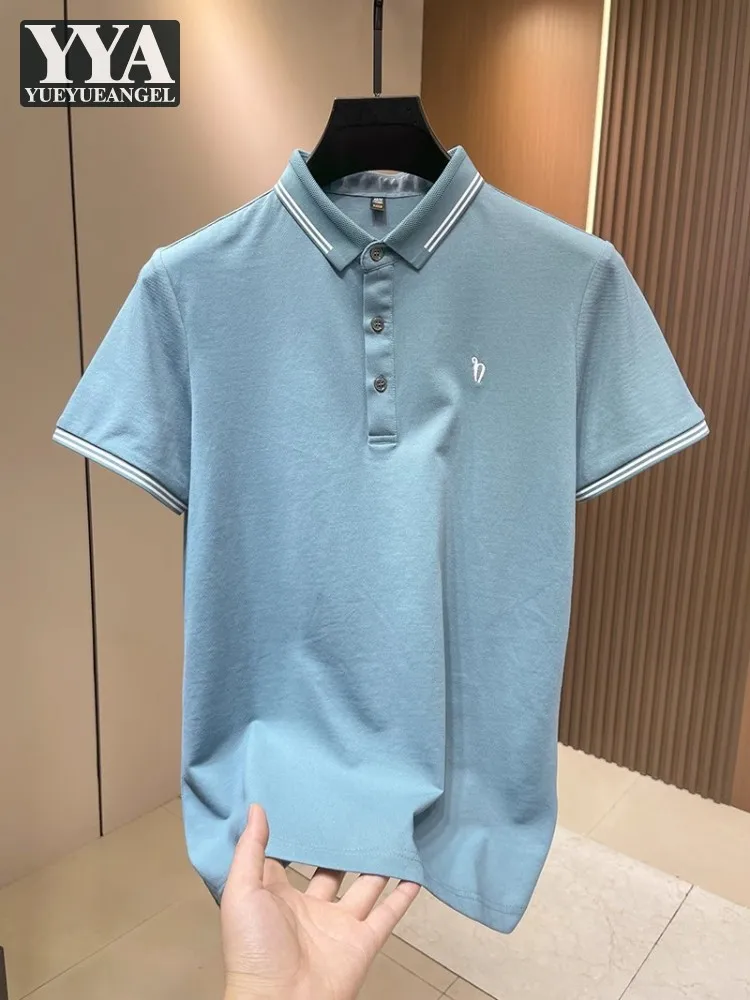 

Футболка мужская с отложным воротником, деловой Повседневный пуловер с коротким рукавом, топ с вышивкой, Облегающая рубашка, лето