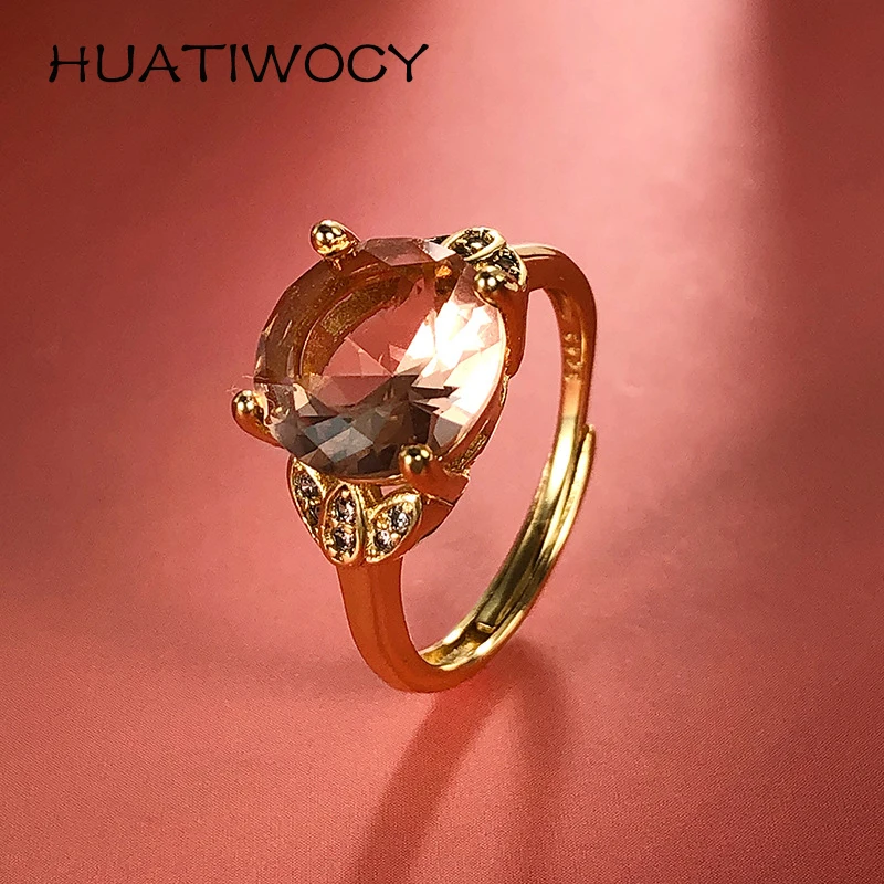 

925 Silver Jewelry Ring with Zircon Gemstone Gold Color Open Finger Rings Hand Accessories for Women Wedding Party Bridal Gift