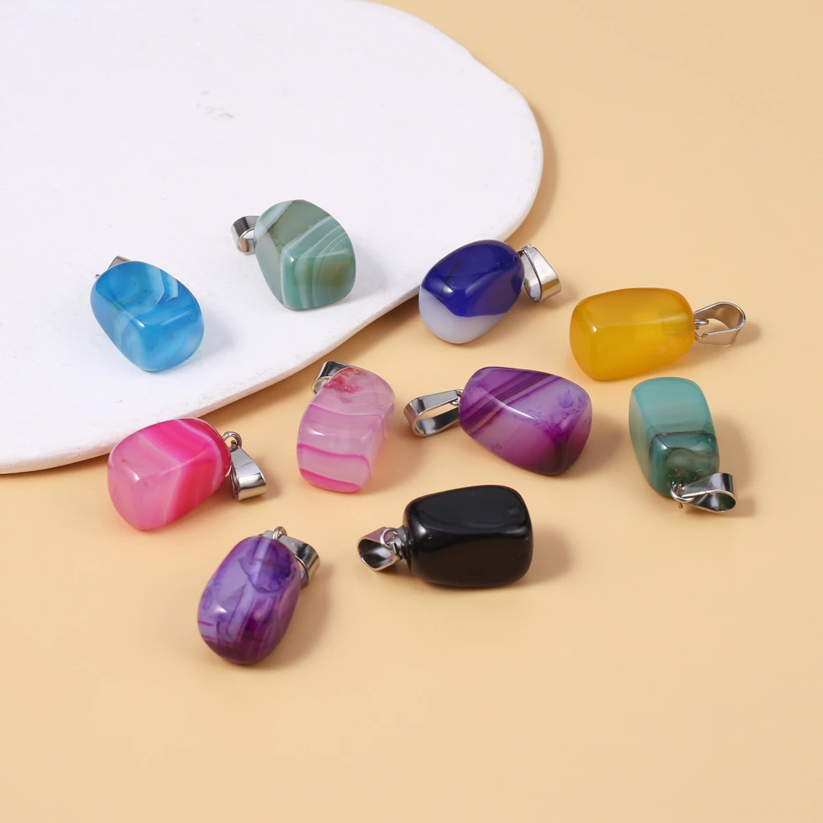 10Pcs Natural Stone Pendant Polished Tiny Mix Color Agates Charms for Jewelry Making DIY Necklace Earrings Accessories