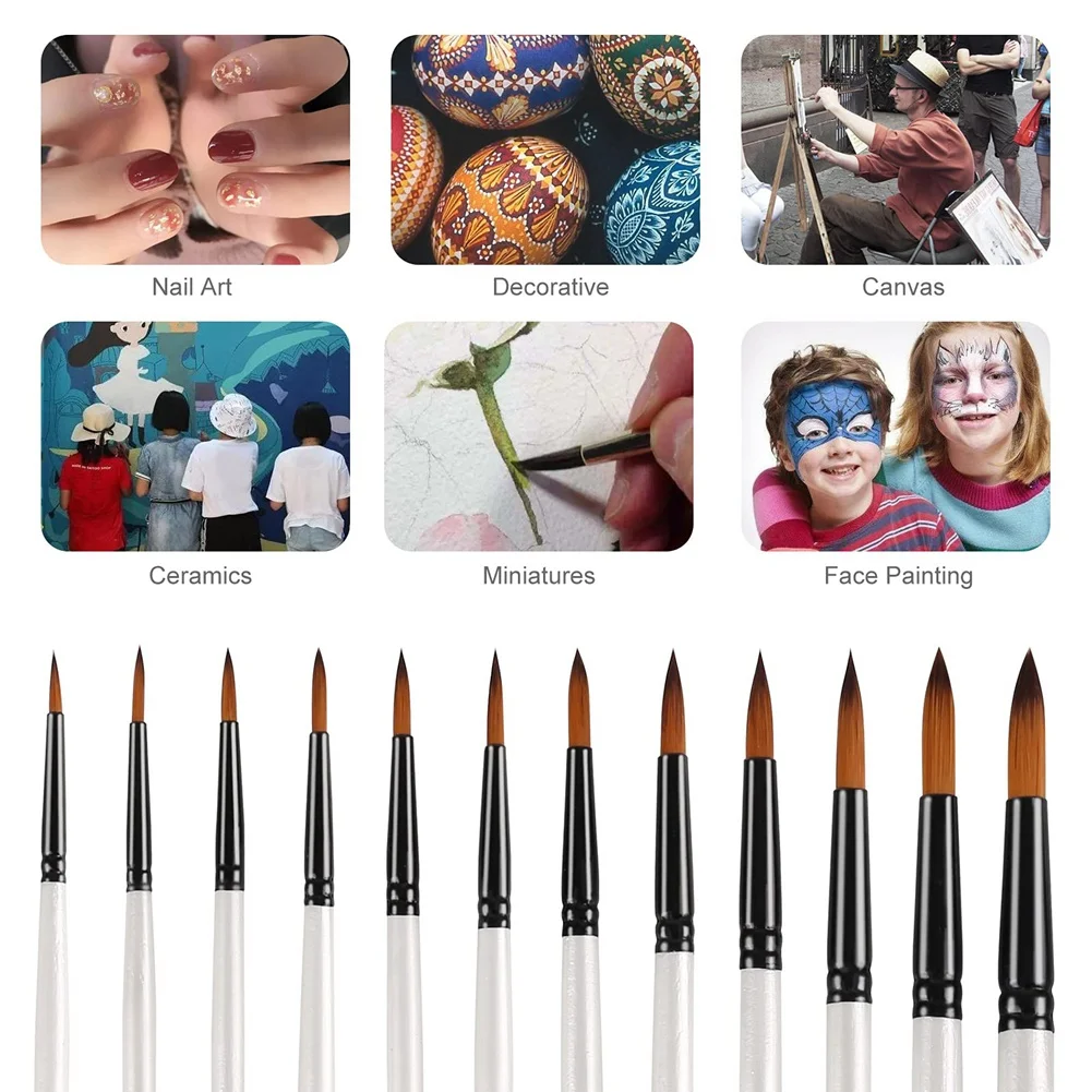 12Pcs Acrylic Paint Brushes Set, Professional Round-Pointed Tip Artist Paint Brushes for Acrylic Watercolor Oil Painting