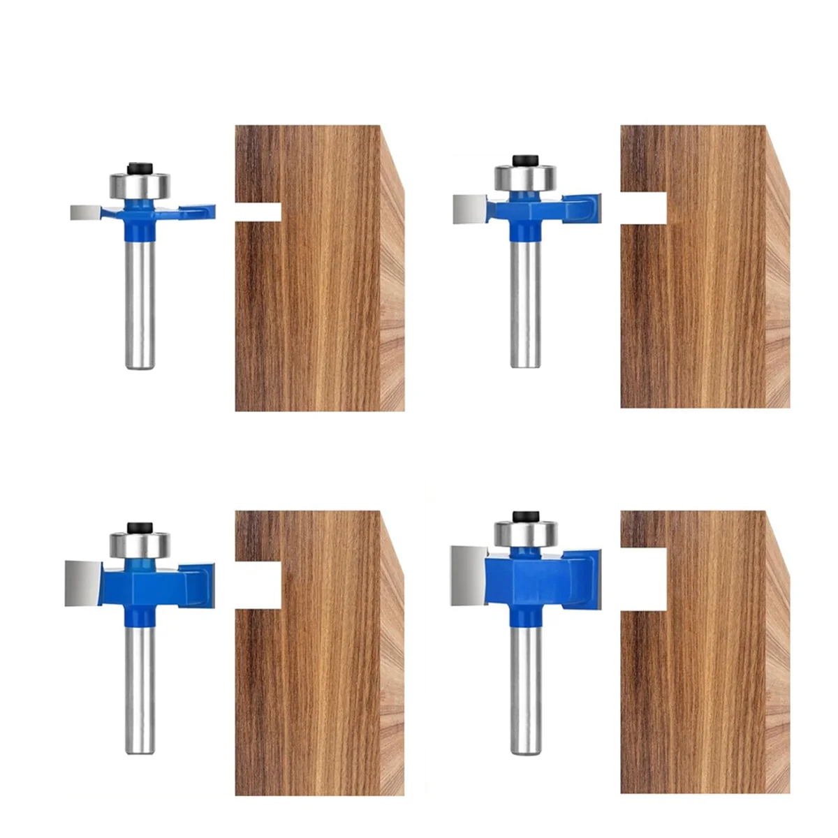 4pcs Router Bits 1/4 Shank with 6 Bearings Set Rabbeting Router Bit for Wood Grooving with 1/2in to 1/4in Router Collet