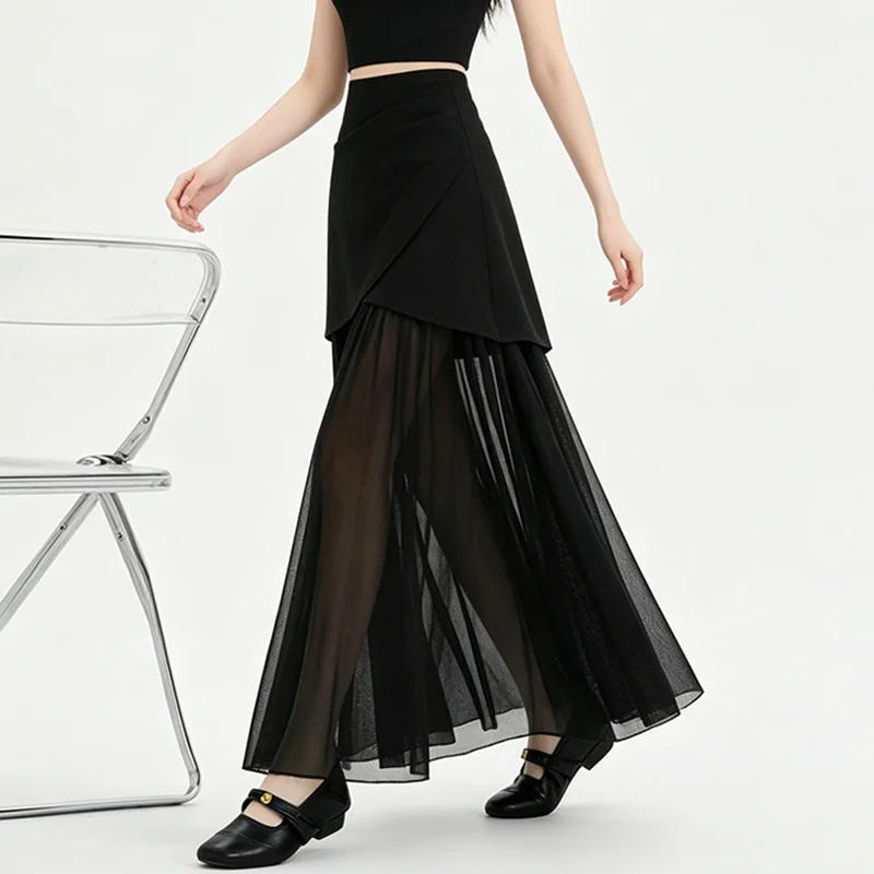 YZJNH 2026 Summer New Half Skirt High Waist A-line Large Swing Skirt Medium to Long Hip Wrap Skirt Mesh Chiffon Half Skirt Women